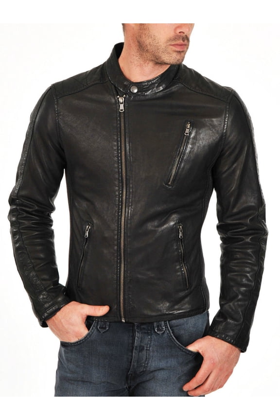 Mens Stylish Black 100% Genuine Lambskin Leather Lightweight Soft Satin lining Jackets for Men - XXL Size