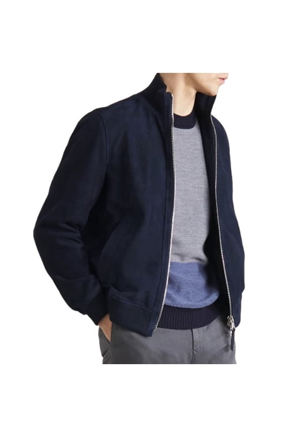 Mens Stylish Blue 100% Genuine Suede Leather Lightweight Soft Satin lining Jackets for Men - XS Size