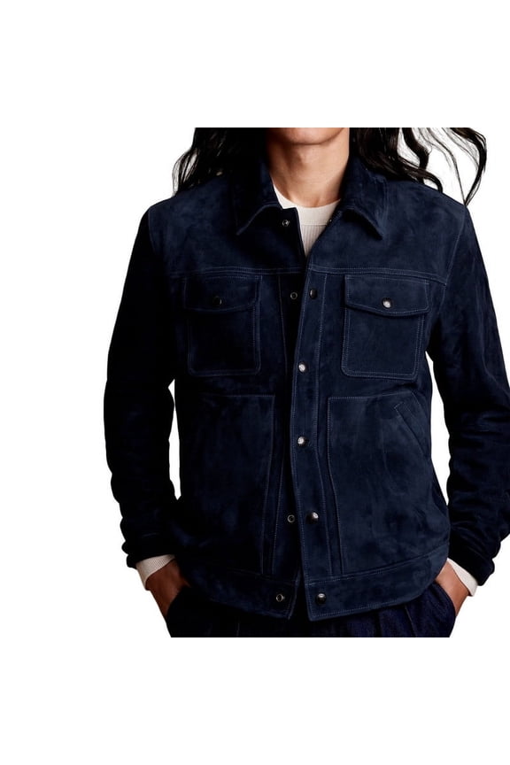 Mens Stylish Blue 100% Genuine Suede Leather Lightweight Soft Satin lining with comforatble to carry Jackets for Men - S Size