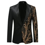 Mens Stylish Dinner Tux Dress Blazer Gold Sequin Slim Fit Suit Jacket Sport Coat