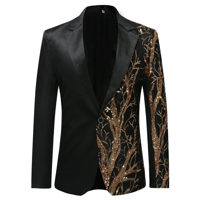 Mens Stylish Dinner Tux Dress Blazer Gold Sequin Slim Fit Suit Jacket ...