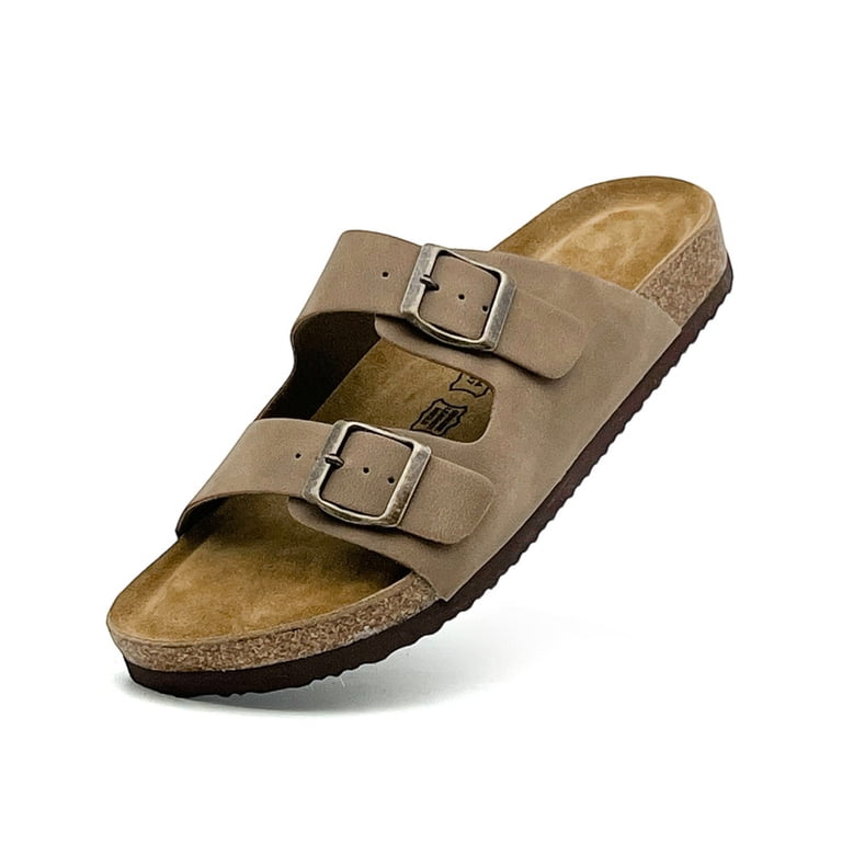 Mens Suede Flat Sandals Cork Footbed Slides 2 Straps  display picture 1