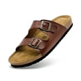 thumbnail image 1 of Mens Suede Flat Sandals Cork Footbed Slides 2 Straps Adjustable Buckle Slip On Summer with Comfort Shoes, 1 of 6