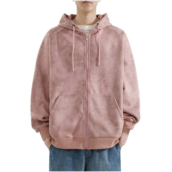 Mens Suede Hoodies Jackets Fashion Solid Hooded Jackets Drop Shoulder Sleeves Full Zip Hoodie Plus Size Fall Coats