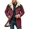 thumbnail image 1 of Mens Suede Jacket Notched Collar Coats Leather Winter Long Jackets Casual Outdoor Motorcycle Jacket Retro Tops, Z04 Red, Size S, 1 of 5