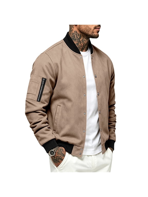Mens Suede Jackets Button Up Shacket Coat Stand Collar Cardiga Chaqueta polar Hombre Cuello Alto