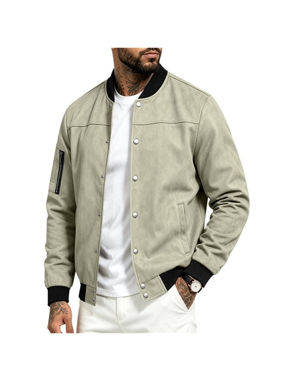 Mens Suede Jackets Button Up Shacket Coat Stand Collar Cardiga Chaqueta polar Hombre Cuello Alto
