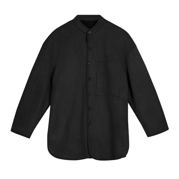 Mens Sueded Shirts Long Sleeve with Pocket Button-Down Shackets T-Shirts Casual Solid Color Mock Neck Side Slit Comfort Going Out Shirt Tops