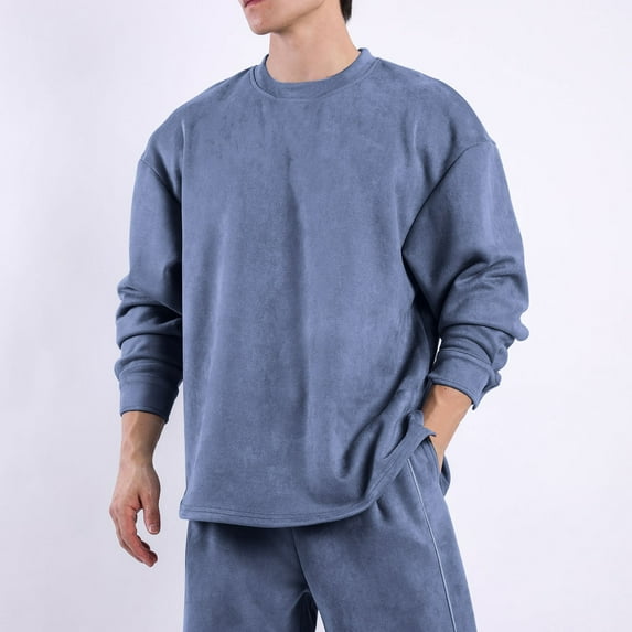 Mens Sueded Sweatshirts Crewneck Long Sleeve Shirts Casual Solid Color Pullover Side Slit Thermal Warm No Hood Going-Out Work Sweatshirt Tops