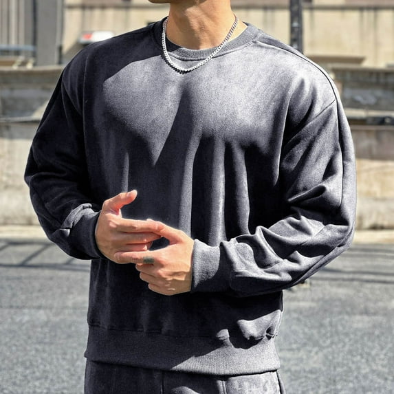 Mens Sueded Sweatshirts Long Sleeve Crewneck Shirts Casual Solid Color Pullover Comfort Going Out Athletic Workout No Hood Sweatshirt Tops