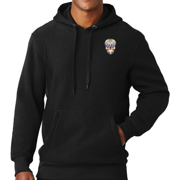 Mens Sugar Skull Patch (pocket print) Super Heavyweight Hoodie - Black, Large