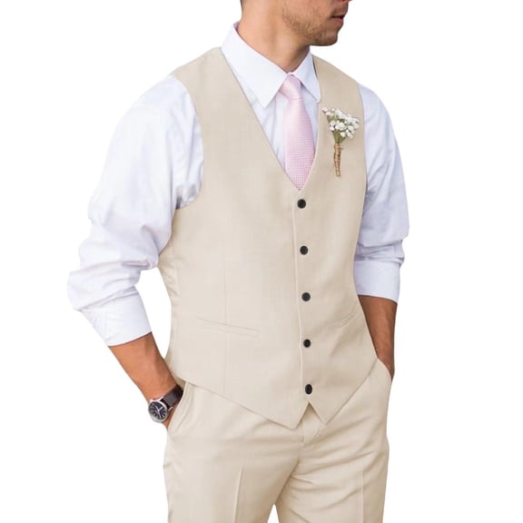 Mens Suit 2 Piece Slim Fit Suit for Wedding Vest Pants Suit for Wedding Groom Formal Business Beige M