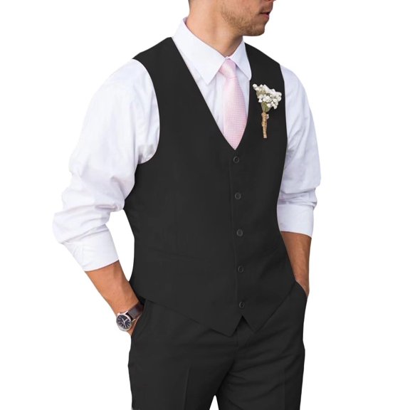 Mens Suit 2 Piece Slim Fit Suit for Wedding Vest Pants Suit for Wedding Groom Formal Business Black L