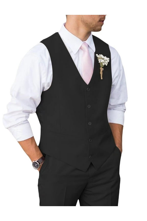 Mens Suit 2 Piece Slim Fit Suit for Wedding Vest Pants Suit for Wedding Groom Formal Business Black M