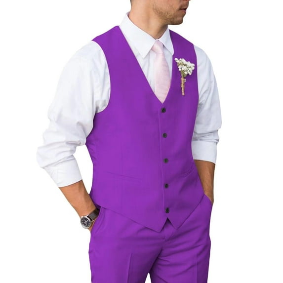 Mens Suit 2 Piece Slim Fit Suit for Wedding Vest Pants Suit for Wedding Groom Formal Business Purple 3XL