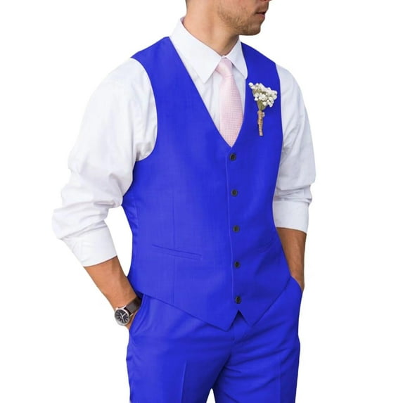 Mens Suit 2 Piece Slim Fit Suit for Wedding Vest Pants Suit for Wedding Groom Formal Business Royal Blue M