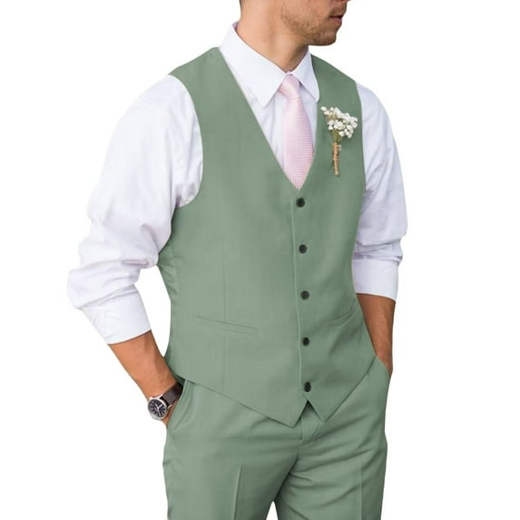 Mens Suit 2 Piece Slim Fit Suit for Wedding Vest Pants Suit for Wedding Groom Formal Business Sage Green S