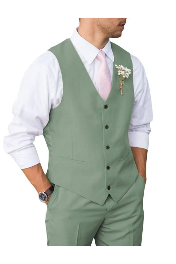 Mens Suit 2 Piece Slim Fit Suit for Wedding Vest Pants Suit for Wedding Groom Formal Business Sage Green XL
