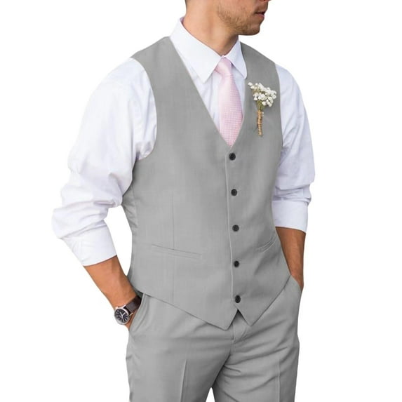 Mens Suit 2 Piece Slim Fit Suit for Wedding Vest Pants Suit for Wedding Groom Formal Business Sliver Grey 5XL
