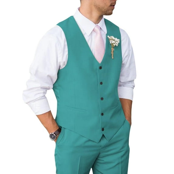 Mens Suit 2 Piece Slim Fit Suit for Wedding Vest Pants Suit for Wedding Groom Formal Business Teal L