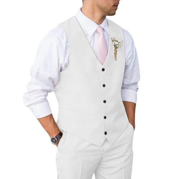Mens Suit 2 Piece Slim Fit Suit for Wedding Vest Pants Suit for Wedding Groom Formal Business White 6XL