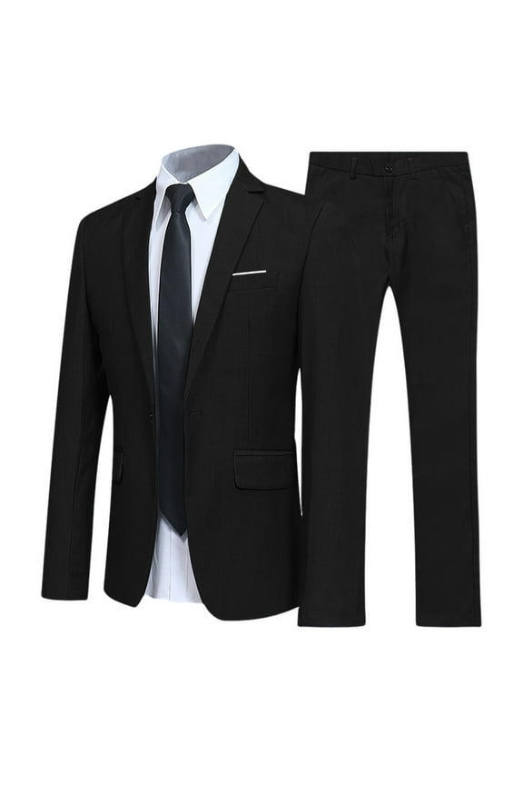 Mens Suit 2 Piece Suits for Men One Button Slim Fit Solid Jacket and Pants Tuxedo Set Business Wedding Party,Black,S