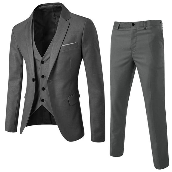 Mens Suit 3 Piece Set Dressy Business Notched Lapel Button Solid Suit Jacket Vest Pants Slim Fit Wedding Party Suit for Men M
