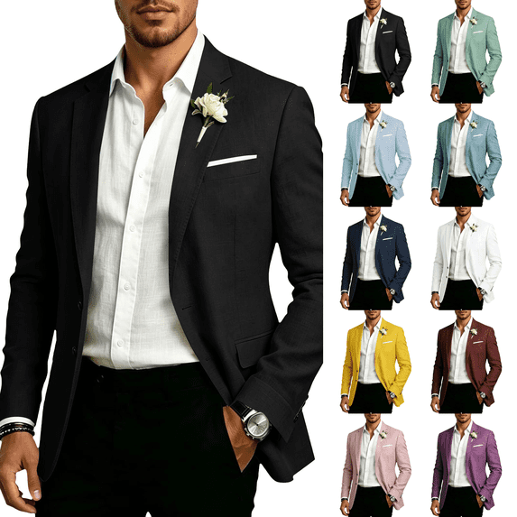 Mens Suit Blazer Lightweight Mens Summer Beach Sport Coat Casual Blazer for Men Single Breasted Solid Jacket Black L