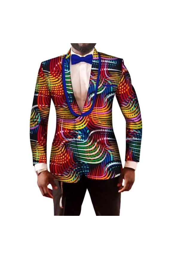 Mens Suit Jacket Floral Printed Two Button Casual Blazer Coat