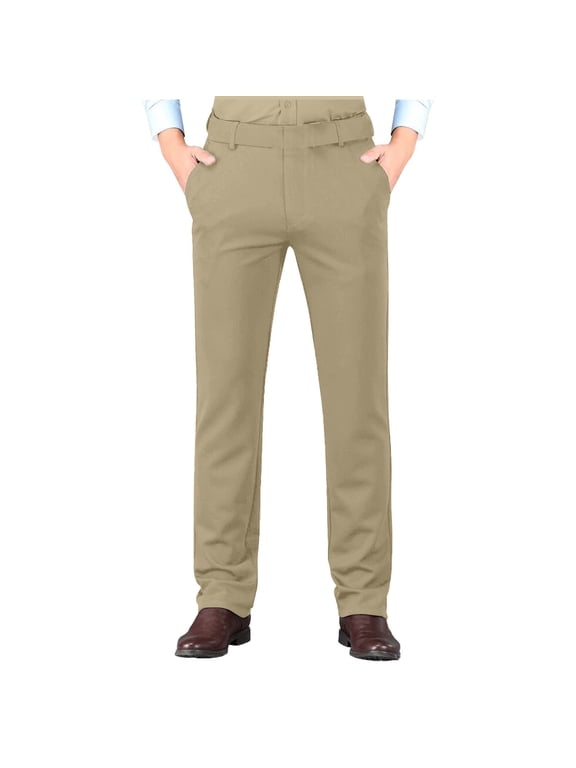 Mens Suit Pants, Men's Bootcut Dress Pants Business Casual Work Pants with Pockets High Waist Stretchy Trousers Pull On Office Slacks 29-40
