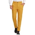 thumbnail image 1 of Mens Suit Pants Stretch Skinny Slim Fit Flat-Front Casual Fashion Comfy Solid Pencil Business Dress Plaid Pants Yellow L, 1 of 4