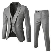 Mens Suit Slim 3 Piece Suit Business Wedding Party Jacket Vest & Pants Coat Gray XL