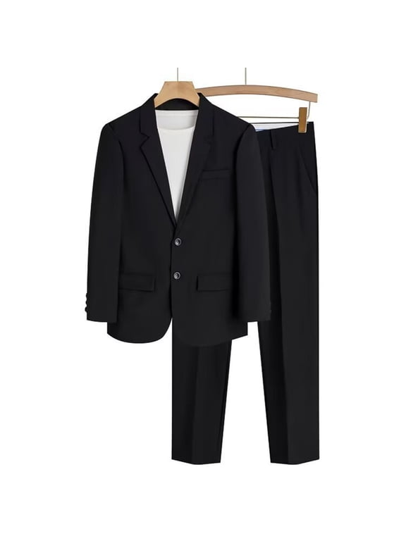 Mens Suit Slim Fit 2 Piece Suits for Spring Fall,Two Button Solid Business Wedding Tuxedo Suit for Prom Suit Jacket and Pants Black