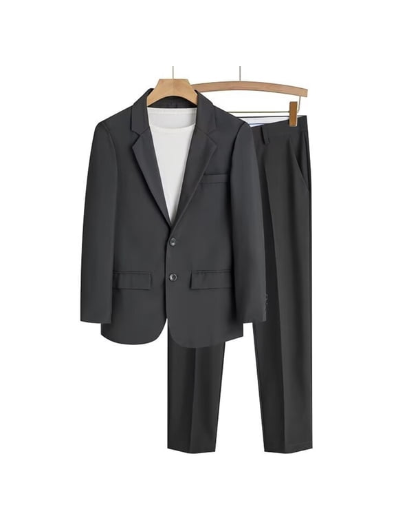 Mens Suit Slim Fit 2 Piece Suits for Spring Fall,Two Button Solid Business Wedding Tuxedo Suit for Prom Suit Jacket and Pants Dark Gray