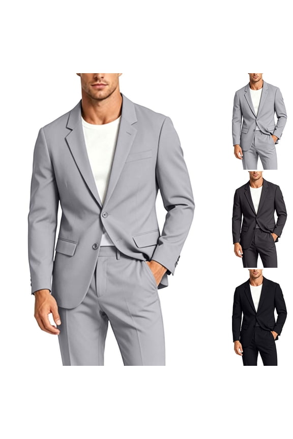 Mens Suit Slim Fit 2 Piece Suits for Spring Fall,Two Button Solid Business Wedding Tuxedo Suit for Prom Suit Jacket and Pants Gray