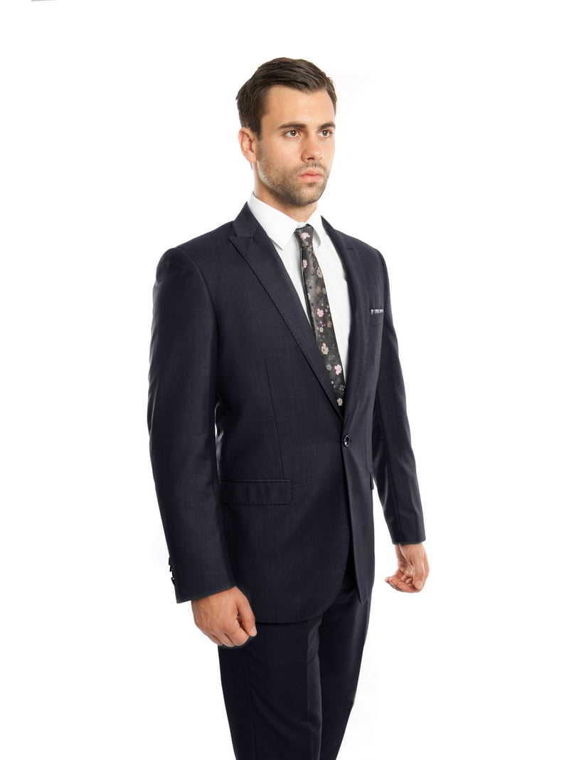 Mens Suit Two Piece One Button Peak Lapel Solid Suits