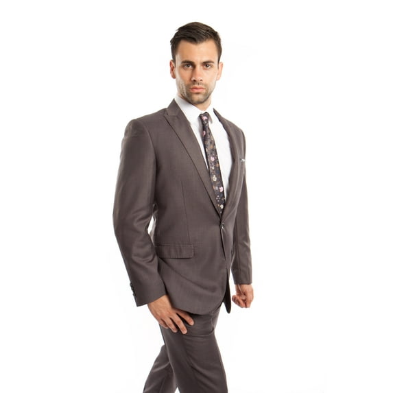 Mens Suit Two Piece One Button Peak Lapel Solid Suits