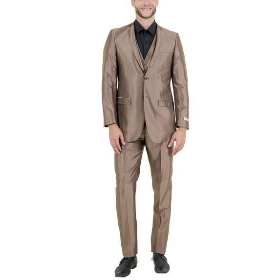 Mens Suit Two Piece Solid Notch Lapel Set With Free Matching Vest