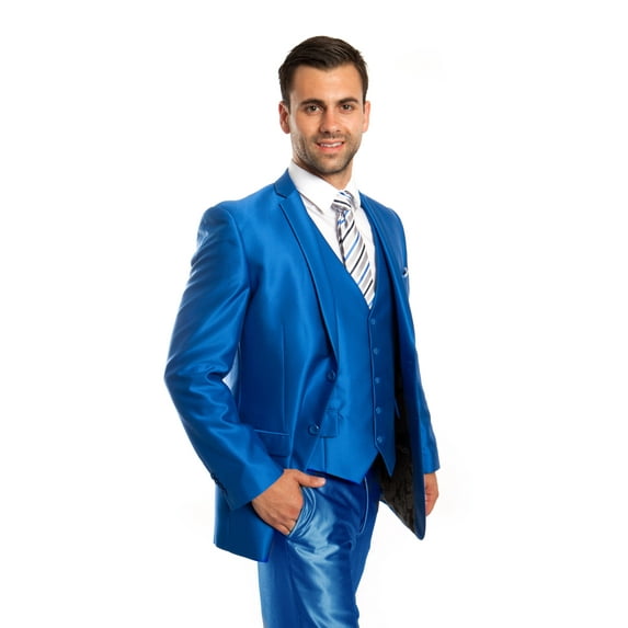 Mens Suit Two Piece Solid Notch Lapel Set With Free Matching Vest