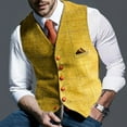 thumbnail image 1 of Mens Suit Vest Lapel V Neck Waistcoat Business Formal Sleeveless Jacket Yellow XL, 1 of 7