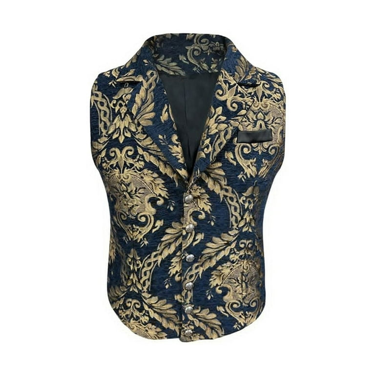 Mens Suit Vest Paisley Floral Print Vests Gothic Steampunk Formal