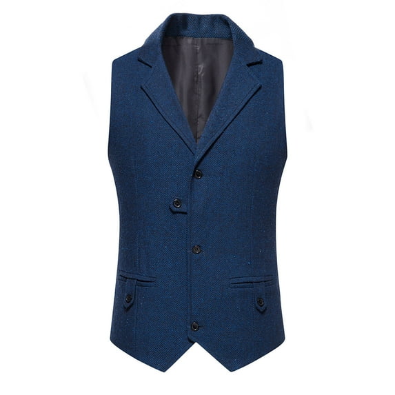 Mens Suit Vest Retro Herringbone Single-breasted Notched Lapel Pocketed Formal Waistcoat Work Casual Prom Vest Tops