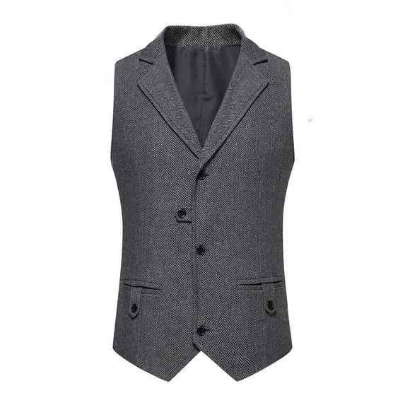 Mens Suit Vest Retro Herringbone Single-breasted Notched Lapel Pocketed Formal Waistcoat Work Casual Prom Vest Tops