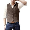 thumbnail image 1 of Mens Suit Vests Slim Fit Herringbone Waistcoat Business Casual Dress Vest Formal Button Down V Neck Sleeveless Jacket, Khaki, M, 1 of 6