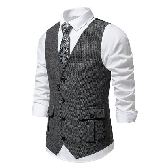 Mens Suit Vests with Pockets Dress Slim Business Work Waistcoats Solid Sleeveless Button Up V Neck Vest for Wedding Tuxedos 2025