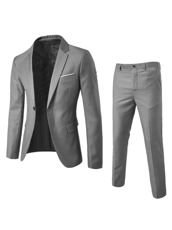 Mens Suits 2 Piece Slim Fit 1 Button Business Formal Blazer Jacket Waistcoat Trousers Wedding Gray XXL