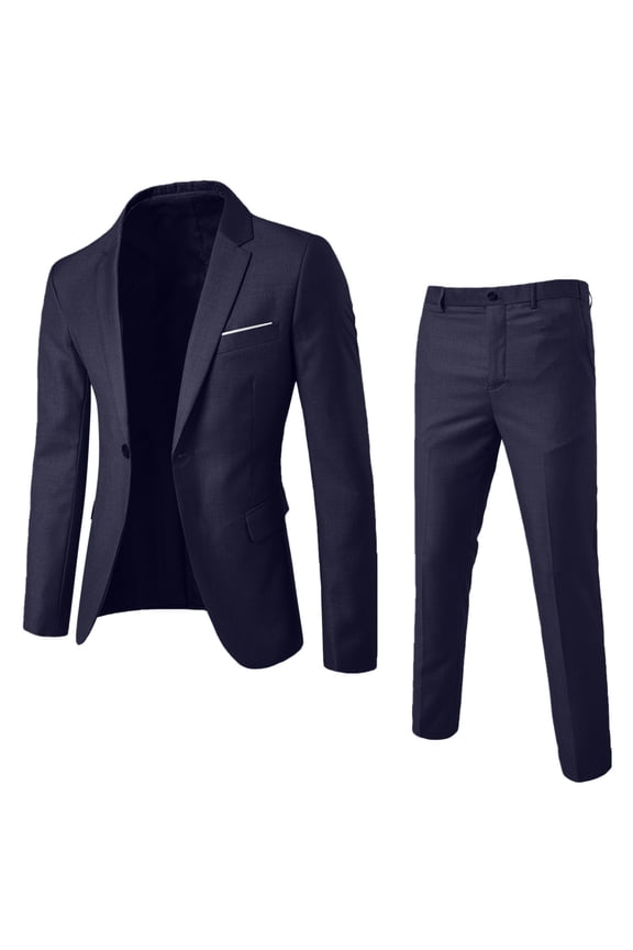 Mens Suits 2 Piece Slim Fit 1 Button Business Formal Blazer Jacket Waistcoat Trousers Wedding Navy XXXXL