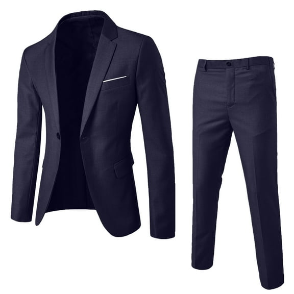 Mens Suits 2 Piece Slim Fit 1 Button Business Formal Blazer Jacket Waistcoat Trousers Wedding Navy XXXXXXL