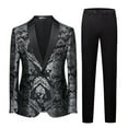 thumbnail image 1 of Mens Suits Paisley Floral  Slim Fit 2 Piece Formal Skinny Tuxedo Blazer Pants Set for Prom Wedding Party Jacket- Black & Silver, 1 of 9
