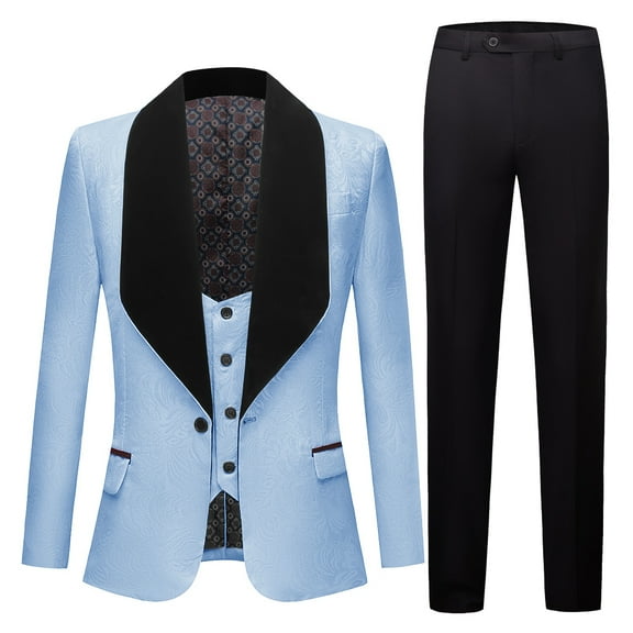 Mens Suits Slim Fit 3 Piece Tuxedo Slim Fit Suit Floral Shawl Lapel Blazer for Prom Wedding Party Business Jacket Pant Set Homecoming Outfit